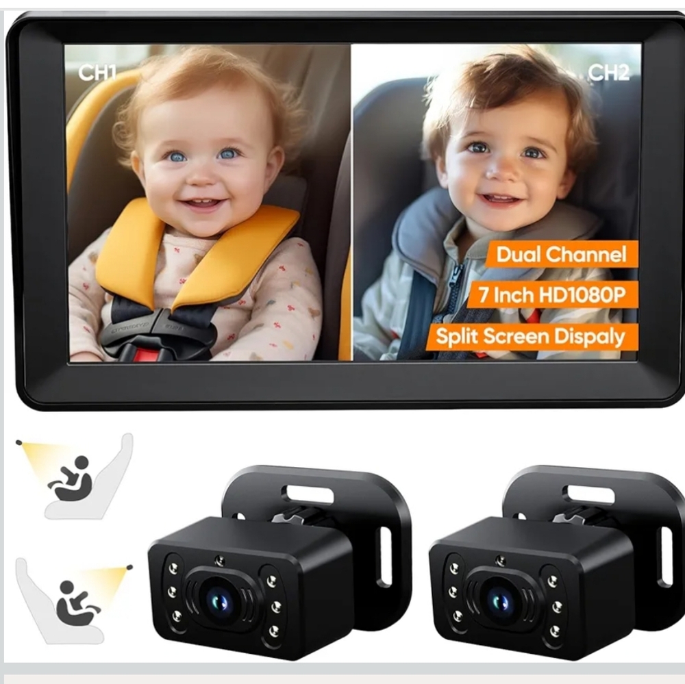 Brand NEW Dual Channel 7 Inch HD1080P Baby Car Camera System - Black